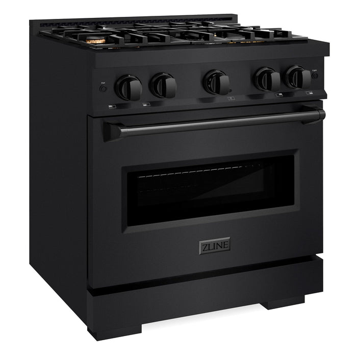 ZLINE 30" 4.2 cu. ft. Classic Dual Fuel Range in Black Stainless Steel with 4 Brass Burners, CDRB-BR-30