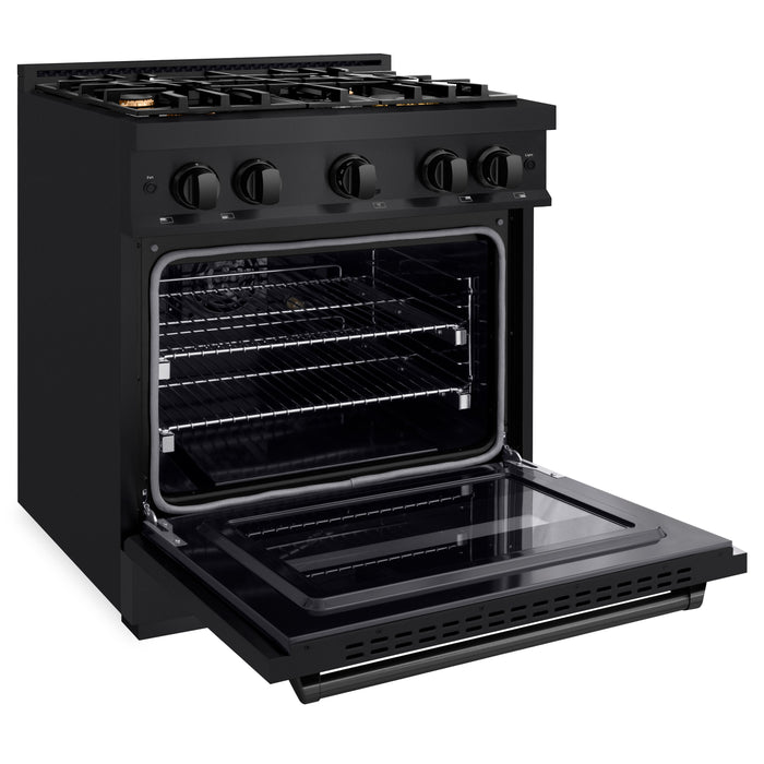 ZLINE 30" 4.2 cu. ft. Classic Dual Fuel Range in Black Stainless Steel with 4 Brass Burners, CDRB-BR-30