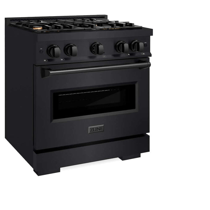 ZLINE 30 in. 4.2 cu. ft. Classic Gas Range with Convection Gas Oven in Black Stainless Steel with 4 Brass Burners (CGRB-BR-30)