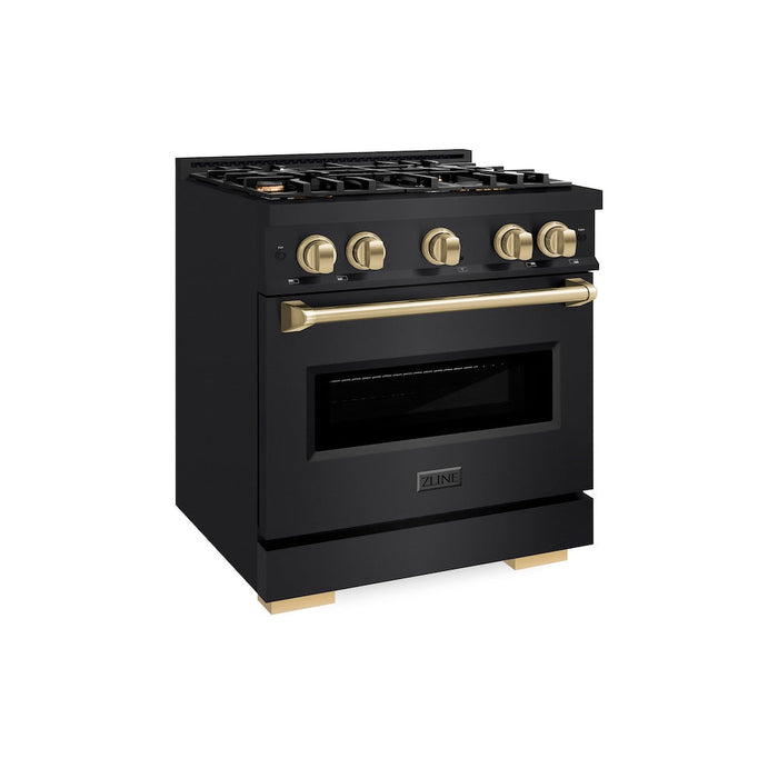 ZLINE Autograph Edition 30 in. 4.2 cu. ft. Classic Dual Fuel Range with 4 Burner Gas Cooktop and Electric Convection Oven in Black Stainless Steel with Champagne Bronze Accents (CDRBZ-30-CB)