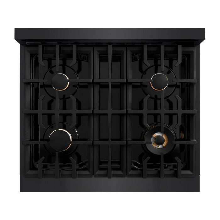 ZLINE Autograph Edition 30" 4.2 cu. ft. Classic Dual Fuel Range with 4 Burners in Black Stainless Steel with Champagne Bronze Accents, CDRBZ-30-CB