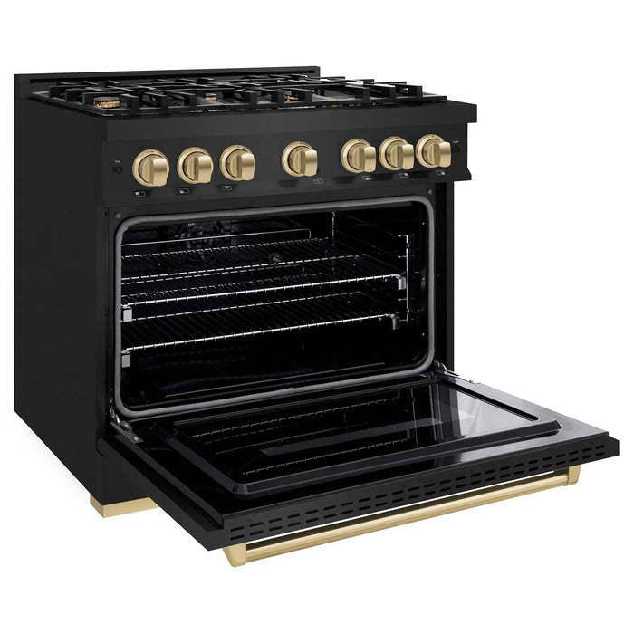 ZLINE Autograph Edition 36" 5.2 cu. ft. Classic Dual Fuel Range with 6 Burners in Black Stainless Steel with Champagne Bronze Accents, CDRBZ-36-CB