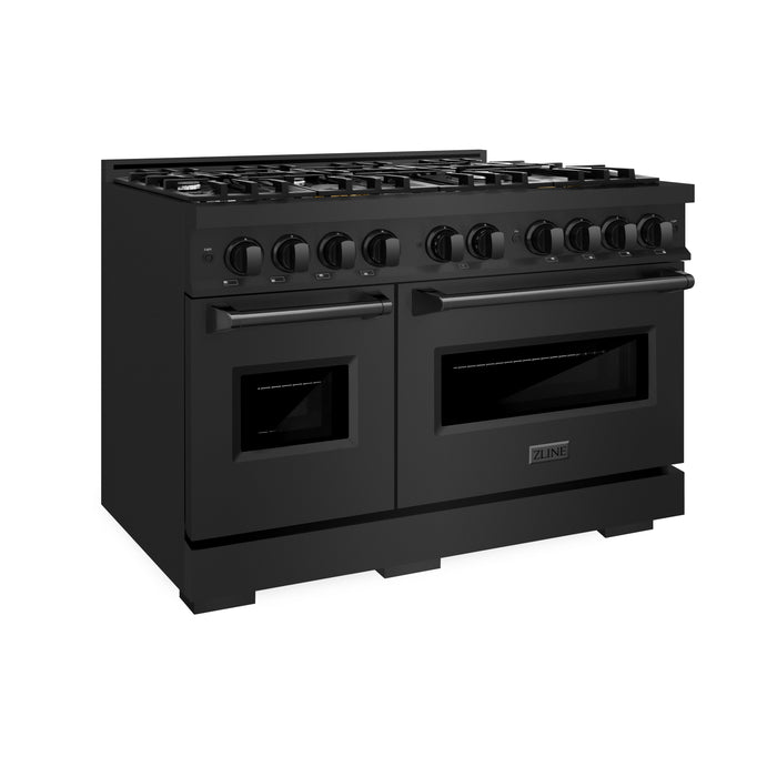 ZLINE 48" 6.7 cu. ft. Classic Double Oven Gas Range with 8 Burners in Black Stainless Steel, CGRB-48