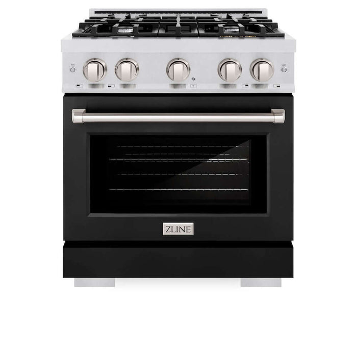 ZLINE 30 in. 4.2 cu. ft. Select Dual Fuel Range with 4 Burner Gas Cooktop and Electric Convection Oven in DuraSnow® Stainless Steel with Black Matte Door (HDRS-BLM-30)