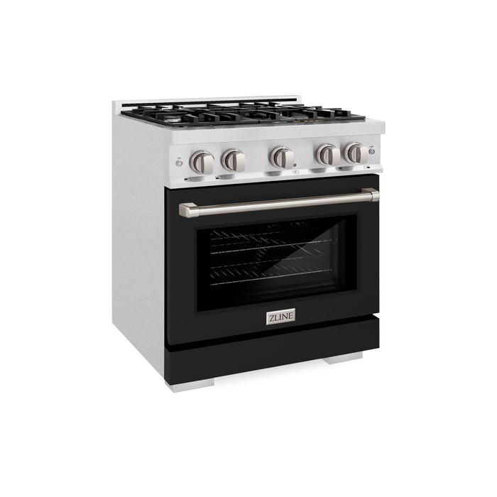 ZLINE 30" 4.2 cu. ft. Select Dual Fuel Range with 4 Burners in DuraSnow® Stainless Steel with Black Matte Door, HDRS-BLM-30