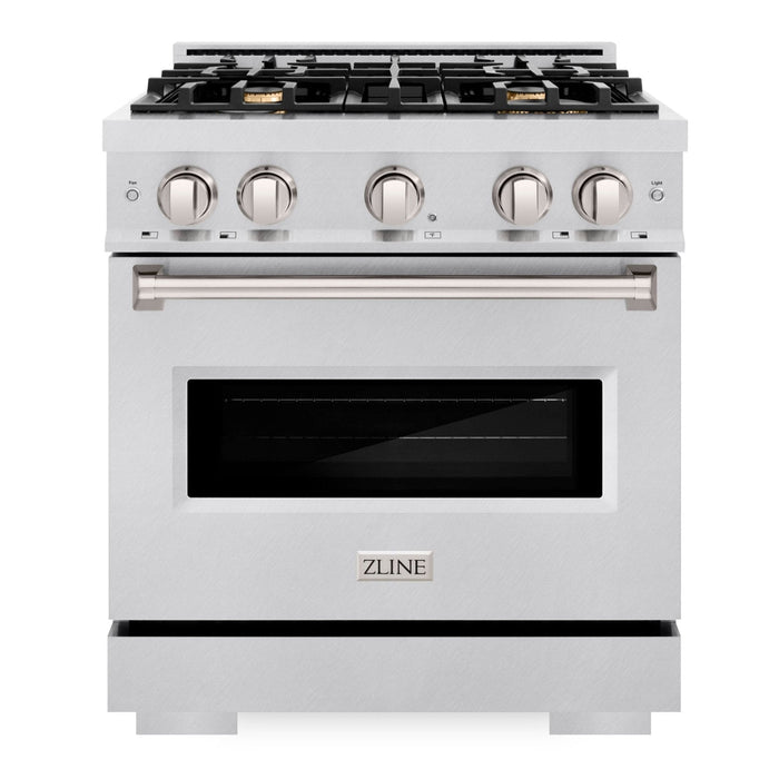 ZLINE 30" 4.2 cu. ft. Classic Dual Fuel Range in DuraSnow® Stainless Steel with 4 Brass Burners, CDRS-BR-30