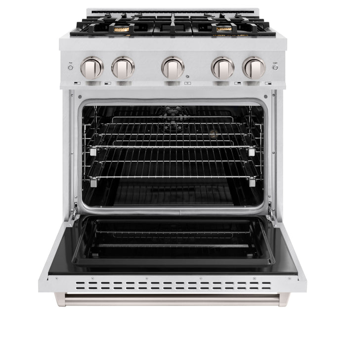 ZLINE 30" 4.2 cu. ft. Classic Dual Fuel Range in DuraSnow® Stainless Steel with 4 Brass Burners, CDRS-BR-30