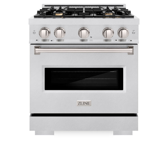 ZLINE 30 in. 4.2 cu. ft. Classic Dual Fuel Range with Gas Cooktop and Electric Convection Oven in DuraSnow® Stainless Steel with 4 Brass Burners (CDRS-BR-30)