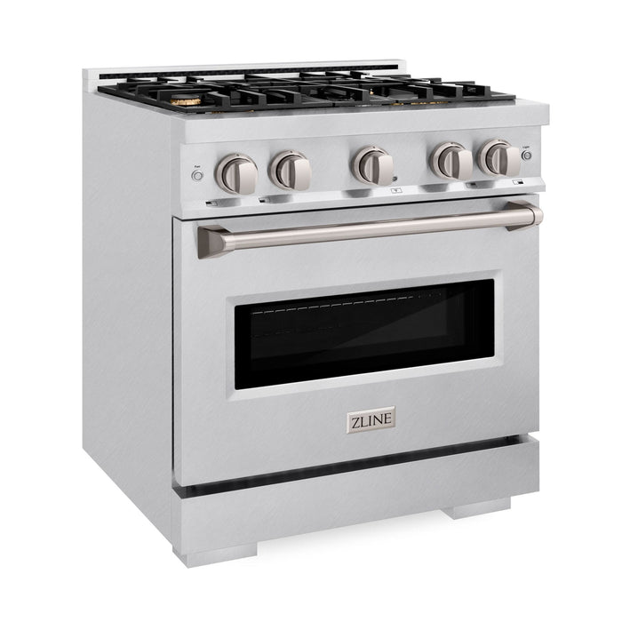 ZLINE 30" 4.2 cu. ft. Classic Dual Fuel Range in DuraSnow® Stainless Steel with 4 Brass Burners, CDRS-BR-30