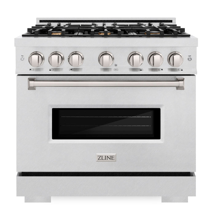 ZLINE 36" 5.2 cu. ft. Classic Dual Fuel Range with 6 Brass Burners in DuraSnow® Stainless Steel, CDRS-BR-36