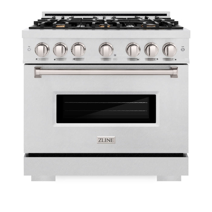 ZLINE 36 in. 5.2 cu. ft. Classic Dual Fuel Range with Gas Cooktop and Electric Convection Oven in DuraSnow® Stainless Steel with 6 Brass Burners (CDRS-BR-36)