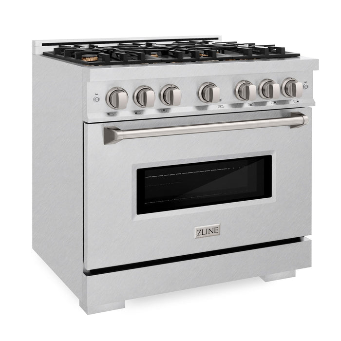 ZLINE 36" 5.2 cu. ft. Classic Dual Fuel Range with 6 Brass Burners in DuraSnow® Stainless Steel, CDRS-BR-36