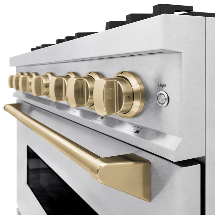 ZLINE Autograph Edition 36" 5.2 cu. ft. Classic Dual Fuel Range with 6 Burners  in DuraSnow® Stainless Steel with Champagne Bronze Accents, CDRSZ-36-CB