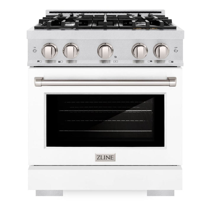 ZLINE 30" 4.2 cu. ft. Select Dual Fuel Range with 4 Burners in DuraSnow® Stainless Steel with White Matte Door, HDRS-WM-30