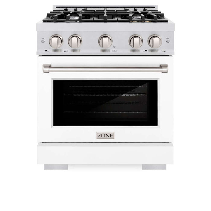 ZLINE 30 in. 4.2 cu. ft. Select Dual Fuel Range with 4 Burner Gas Cooktop and Electric Convection Oven in DuraSnow® Stainless Steel with White Matte Door (HDRS-WM-30)