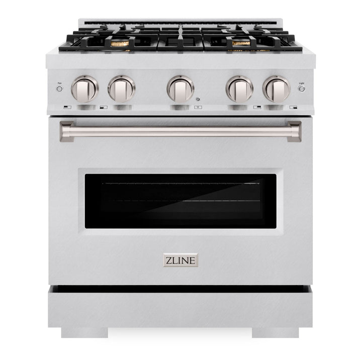 ZLINE 30" 4.2 cu. ft. Classic Gas Range with Convection Gas Oven in DuraSnow® Stainless Steel with 4 Brass Burners, CGRS-BR-30