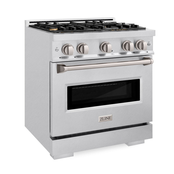 ZLINE 30" 4.2 cu. ft. Classic Gas Range with Convection Gas Oven in DuraSnow® Stainless Steel with 4 Brass Burners, CGRS-BR-30