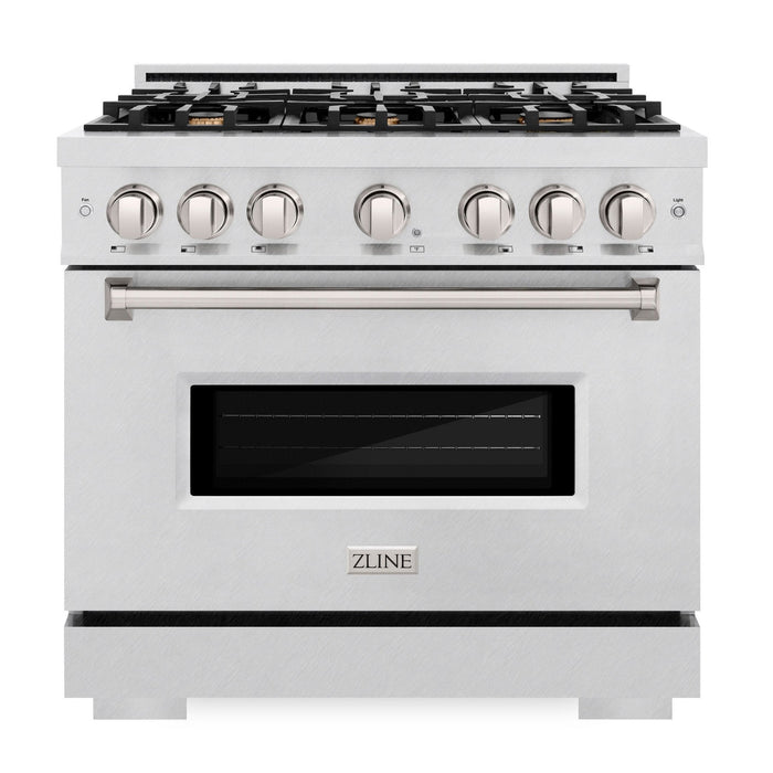 ZLINE 36" 5.2 cu. ft. Classic Gas Range with 6 Brass Burners in DuraSnow® Stainless Steel, CGRS-BR-36