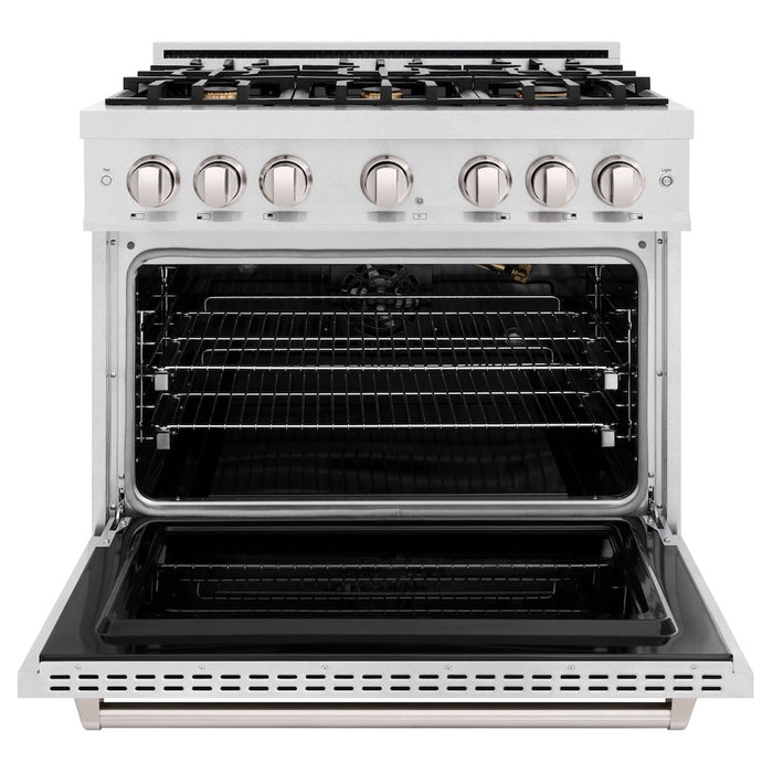 ZLINE 36 in. 5.2 cu. ft. Classic Gas Range with Convection Gas Oven in DuraSnow® Stainless Steel with 6 Brass Burners (CGRS-BR-36)