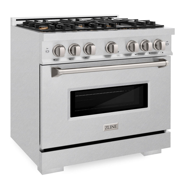 ZLINE 36" 5.2 cu. ft. Classic Gas Range with 6 Brass Burners in DuraSnow® Stainless Steel, CGRS-BR-36