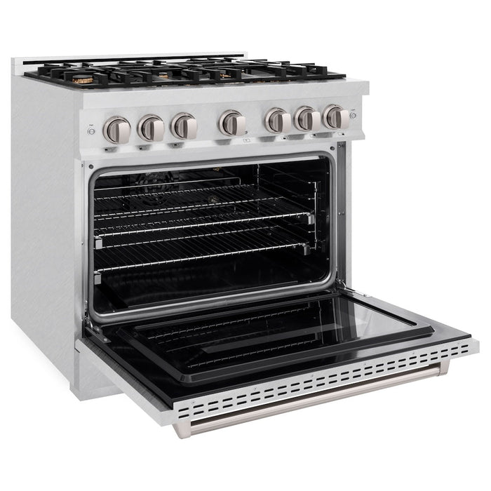 ZLINE 36 in. 5.2 cu. ft. Classic Gas Range with Convection Gas Oven in DuraSnow® Stainless Steel with 6 Brass Burners (CGRS-BR-36)