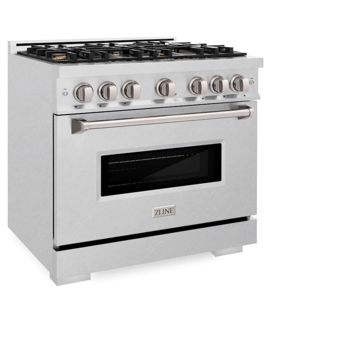 ZLINE 36 in. 5.2 cu. ft. Classic Gas Range with Convection Gas Oven in DuraSnow® Stainless Steel with 6 Brass Burners (CGRS-BR-36)