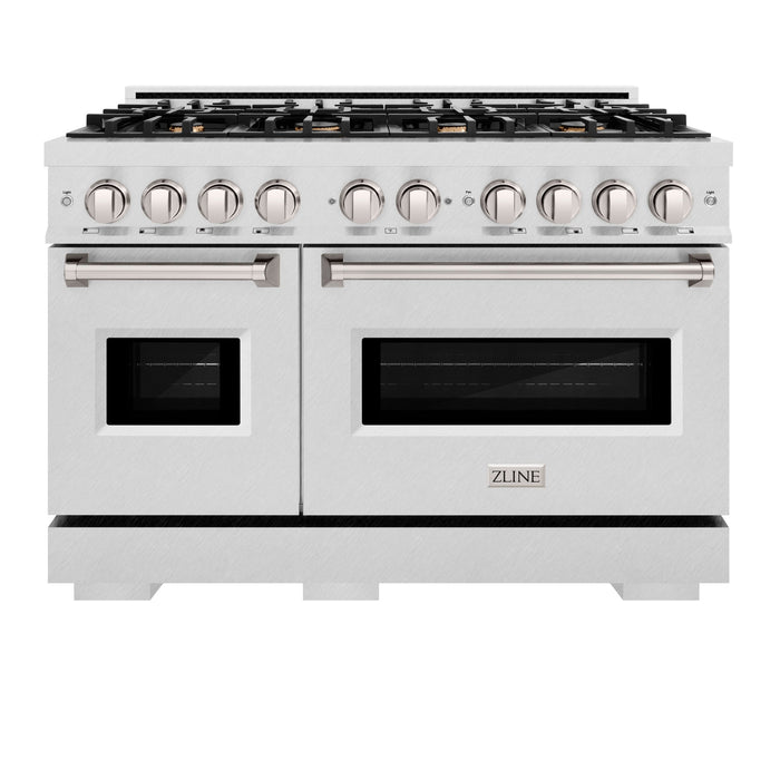 ZLINE 48" 6.7 cu. ft. Classic Double Oven Gas Range in DuraSnow® Stainless Steel with 8 Brass Burners, CGRS-BR-48