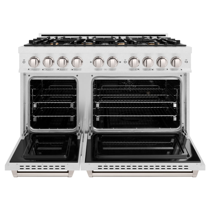 ZLINE 48" 6.7 cu. ft. Classic Double Oven Gas Range in DuraSnow® Stainless Steel with 8 Brass Burners, CGRS-BR-48