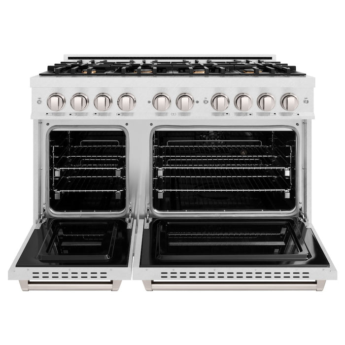 ZLINE 48 in. 6.7 cu. ft. Classic Double Oven Gas Range in DuraSnow® Stainless Steel with 8 Brass Burners (CGRS-BR-48)