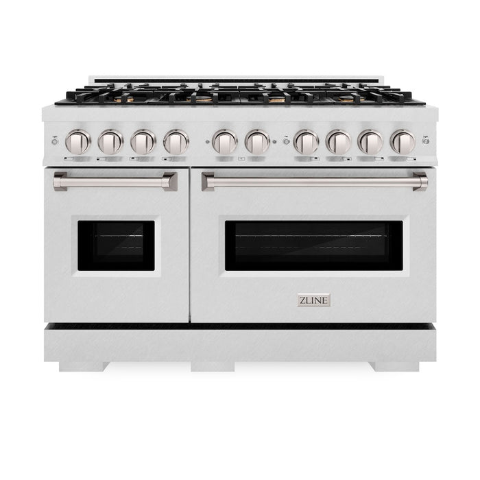 ZLINE 48 in. 6.7 cu. ft. Classic Double Oven Gas Range in DuraSnow® Stainless Steel with 8 Brass Burners (CGRS-BR-48)