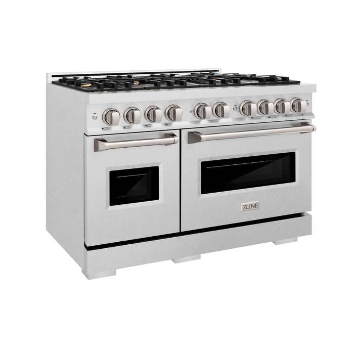 ZLINE 48" 6.7 cu. ft. Classic Double Oven Gas Range in DuraSnow® Stainless Steel with 8 Brass Burners, CGRS-BR-48