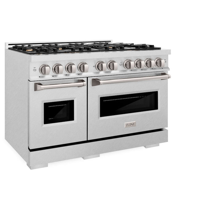 ZLINE 48 in. 6.7 cu. ft. Classic Double Oven Gas Range in DuraSnow® Stainless Steel with 8 Brass Burners (CGRS-BR-48)