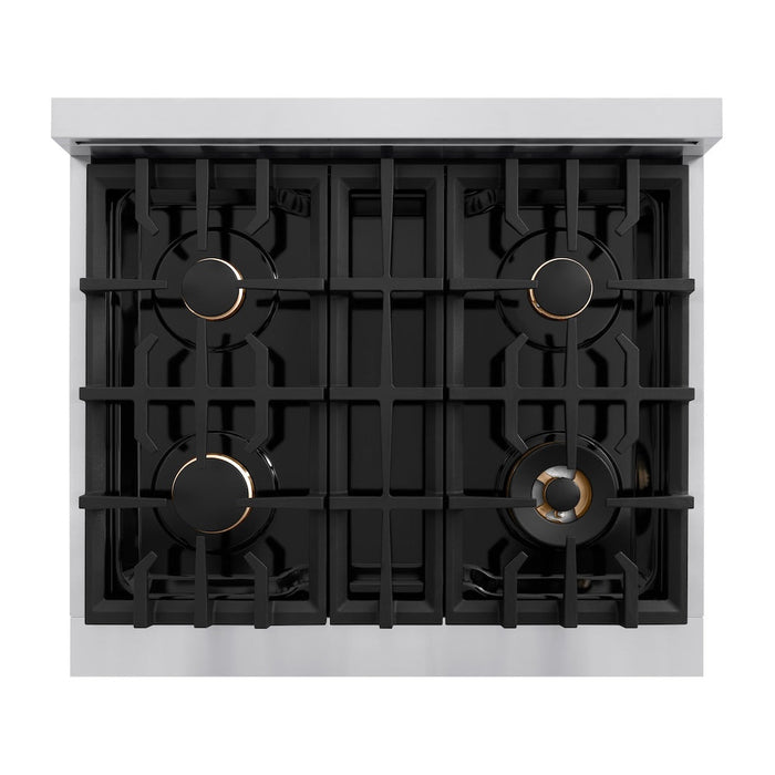 ZLINE 30 in. 4.2 cu. ft. Classic Dual Fuel Range with Gas Cooktop and Electric Convection Oven in Stainless Steel with 4 Brass Burners (CDR-BR-30)