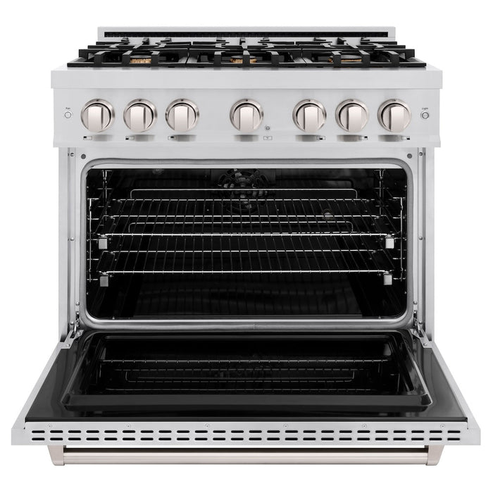 ZLINE 36 in. 5.2 cu. ft. Classic Dual Fuel Range with Gas Cooktop and Electric Convection Oven in Stainless Steel with 6 Brass Burners (CDR-BR-36)