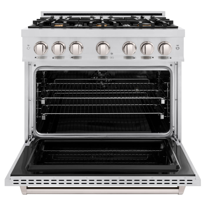 ZLINE 36" 5.2 cu. ft. Classic Dual Fuel Range in Stainless Steel with 6 Brass Burners, CDR-BR-36