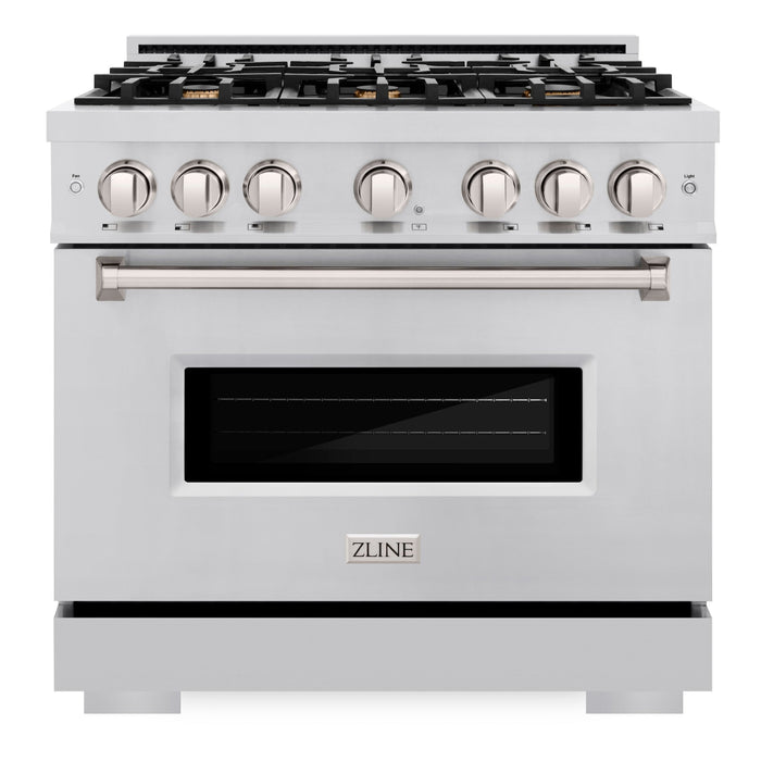 ZLINE 36" 5.2 cu. ft. Classic Dual Fuel Range in Stainless Steel with 6 Brass Burners, CDR-BR-36