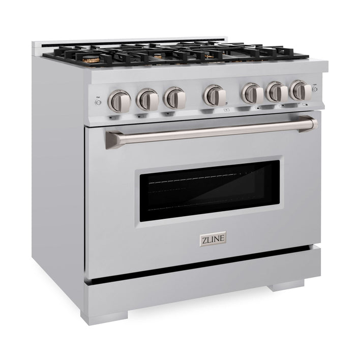 ZLINE 36" 5.2 cu. ft. Classic Dual Fuel Range in Stainless Steel with 6 Brass Burners, CDR-BR-36