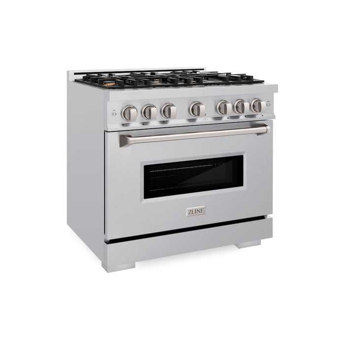 ZLINE 36 in. 5.2 cu. ft. Classic Dual Fuel Range with Gas Cooktop and Electric Convection Oven in Stainless Steel with 6 Brass Burners (CDR-BR-36)