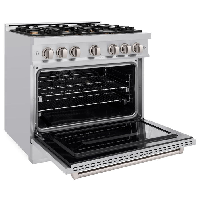 ZLINE 36 in. 5.2 cu. ft. Classic Dual Fuel Range with Gas Cooktop and Electric Convection Oven in Stainless Steel with 6 Brass Burners (CDR-BR-36)