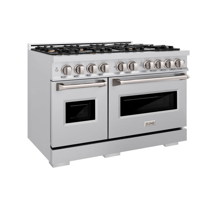 ZLINE 48" 6.7 cu. ft. Classic Double Oven Dual Fuel Range in Stainless Steel with 8 Brass Burners, CDR-BR-48