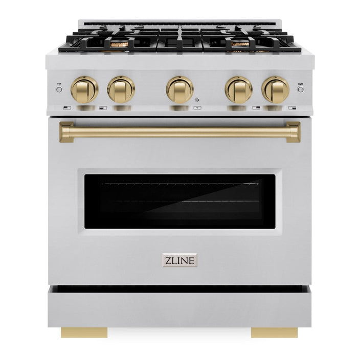 ZLINE Autograph Edition 30" 4.2 cu. ft. Classic Dual Fuel Range with 4 Burners in Stainless Steel with Champagne Bronze Accents, CDRZ-30-CB