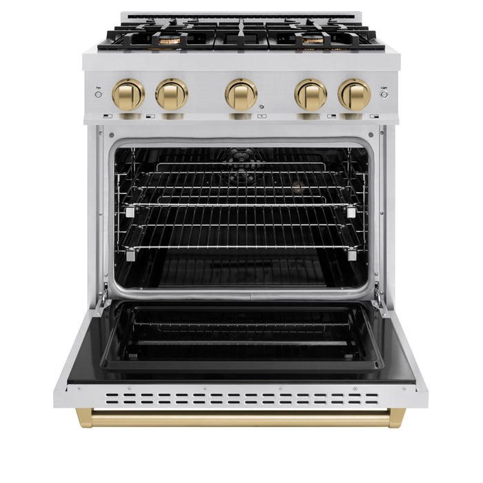 ZLINE Autograph Edition 30" 4.2 cu. ft. Classic Dual Fuel Range with 4 Burners in Stainless Steel with Champagne Bronze Accents, CDRZ-30-CB