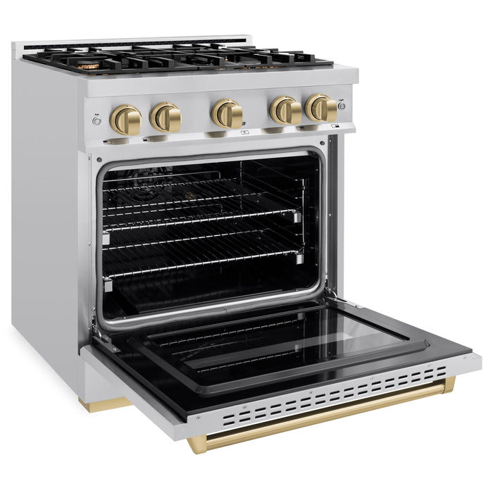 ZLINE Autograph Edition 30" 4.2 cu. ft. Classic Dual Fuel Range with 4 Burners in Stainless Steel with Champagne Bronze Accents, CDRZ-30-CB