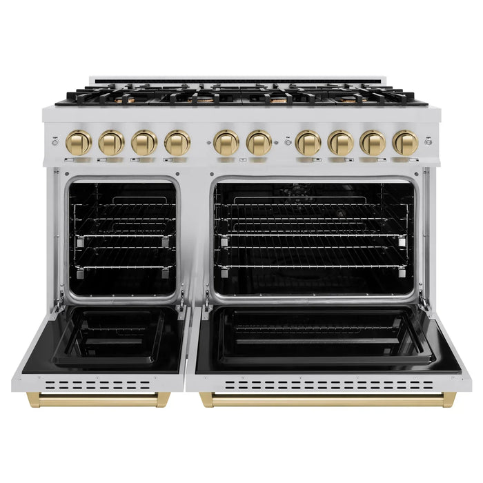 ZLINE Autograph Edition 48" 6.7 cu. ft. Classic Double Oven Dual Fuel Range with 8 Burners in Stainless Steel and Champagne Bronze Accents, CDRZ-48-CB