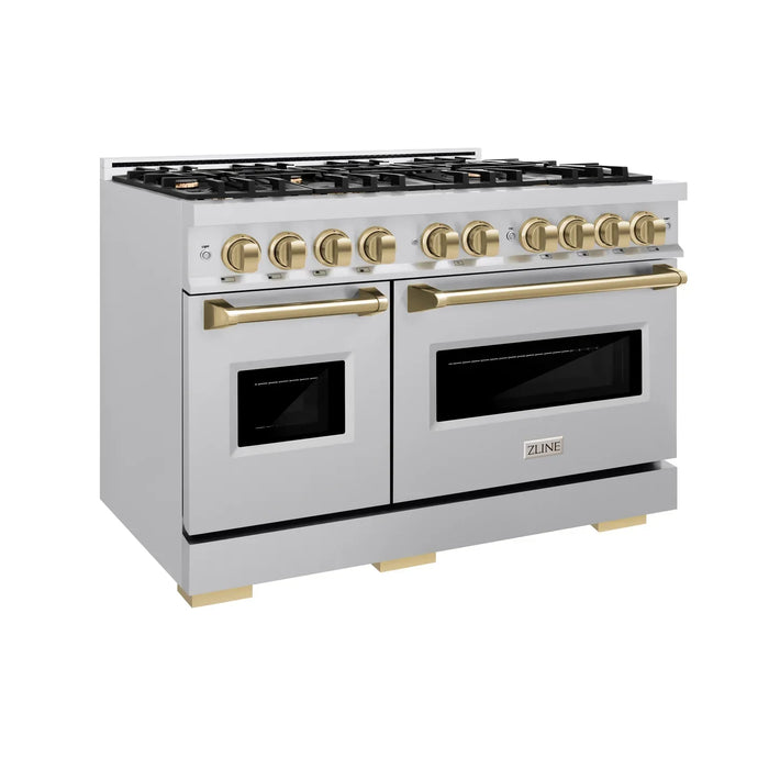 ZLINE Autograph Edition 48" 6.7 cu. ft. Classic Double Oven Dual Fuel Range with 8 Burners in Stainless Steel and Champagne Bronze Accents, CDRZ-48-CB