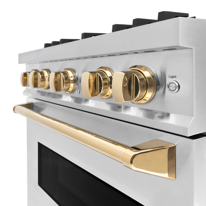 ZLINE Autograph Edition 30" 4.2 cu. ft. Classic Dual Fuel Range with 4 Burners in Stainless Steel with Polished Gold Accents, CDRZ-30-G