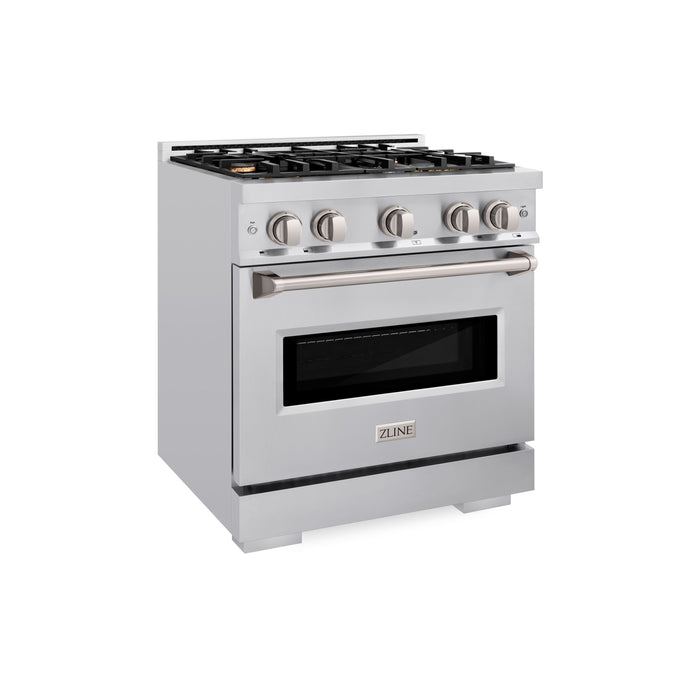 ZLINE 30" 4.2 cu. ft. Classic Gas Range with Convection Gas Oven in Stainless Steel with 4 Brass Burners, CGR-BR-30