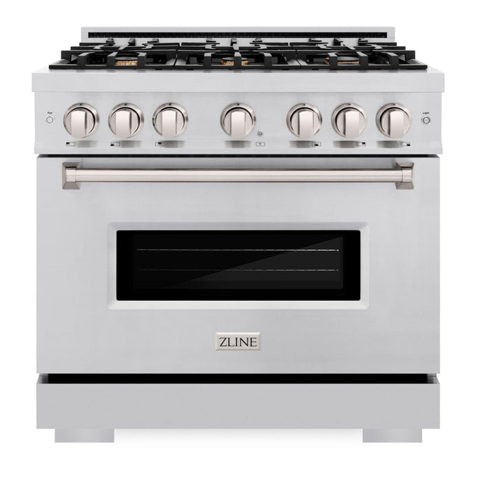 ZLINE 36" 5.2 cu. ft. Classic Gas Range with Convection Gas Oven in Stainless Steel with 6 Brass Burners, CGR-BR-36