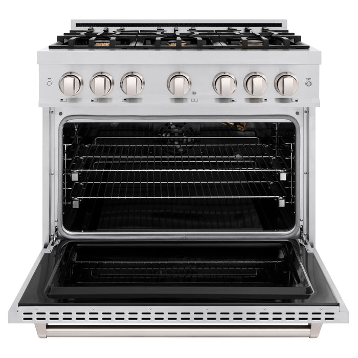 ZLINE 36" 5.2 cu. ft. Classic Gas Range with Convection Gas Oven in Stainless Steel with 6 Brass Burners, CGR-BR-36