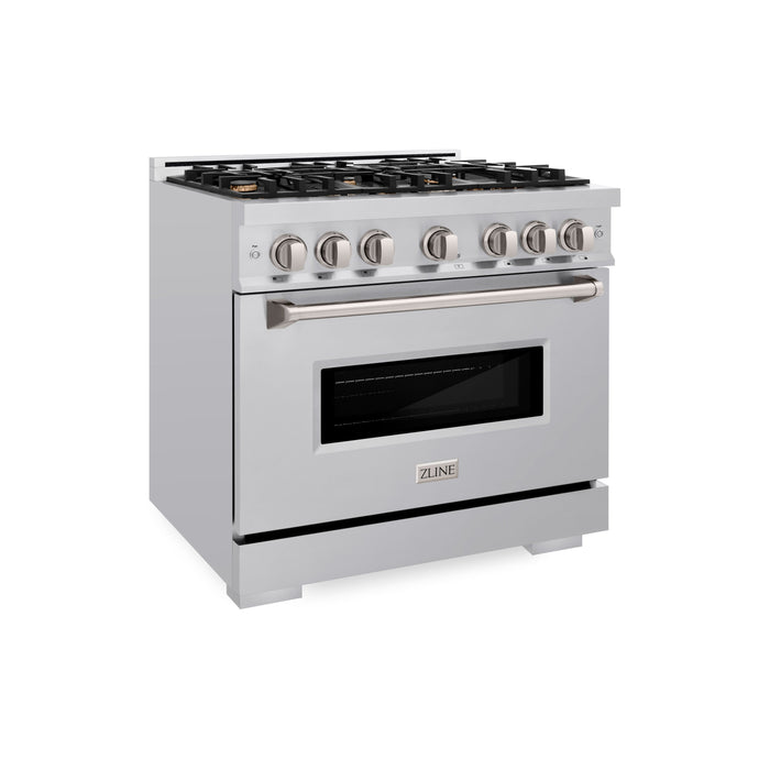 ZLINE 36" 5.2 cu. ft. Classic Gas Range with Convection Gas Oven in Stainless Steel with 6 Brass Burners, CGR-BR-36